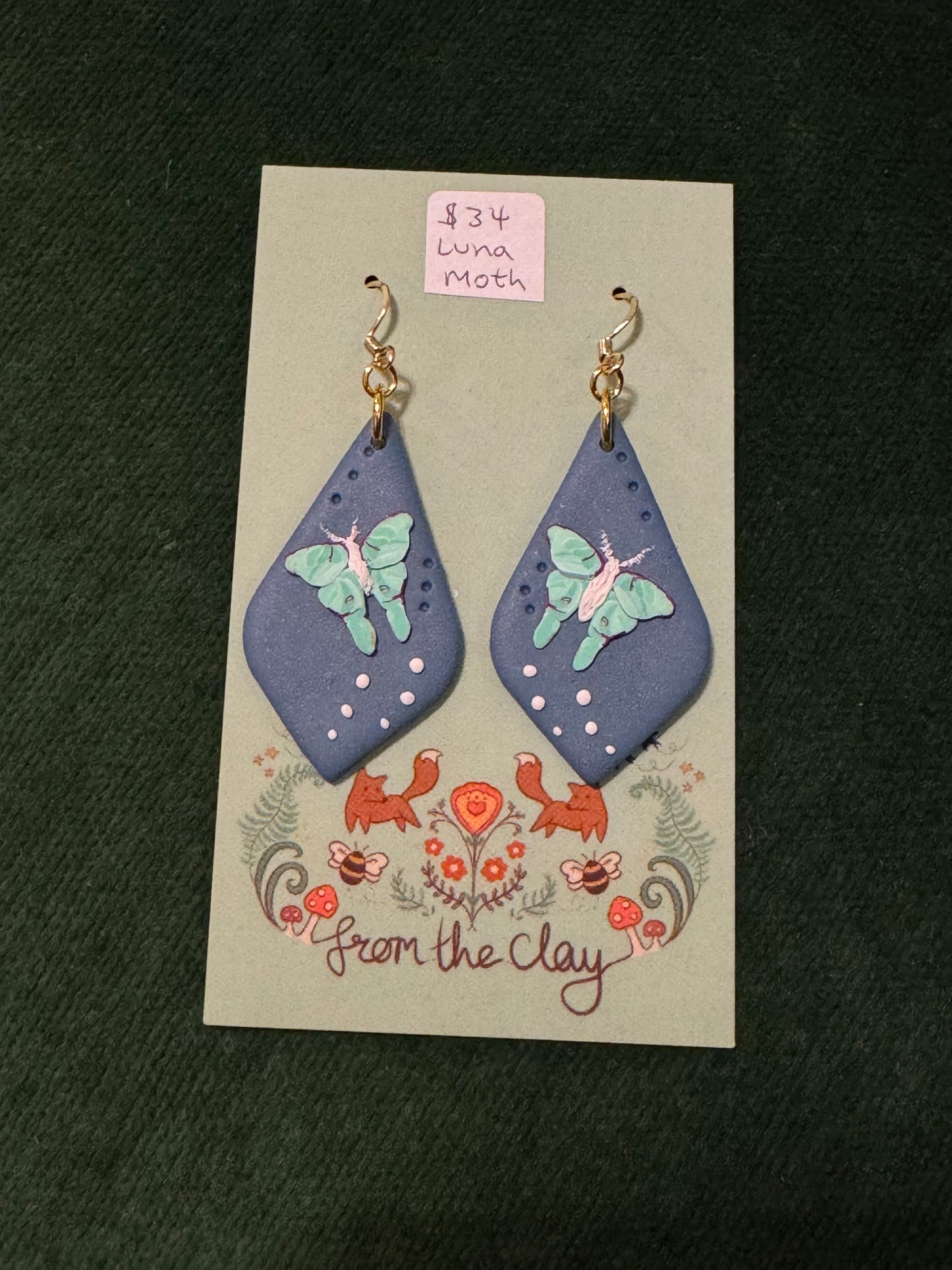Flying Luna Moth Blue Earrings