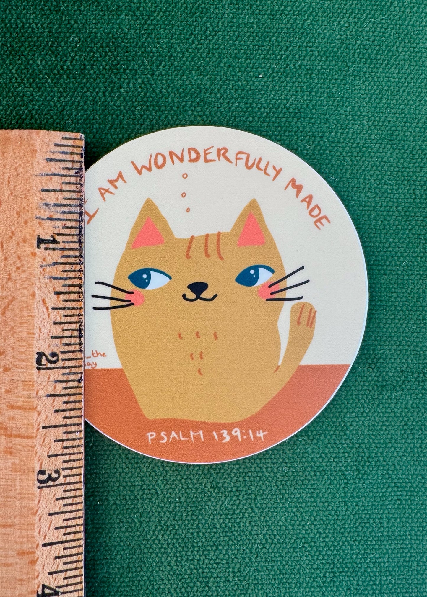 Cute Cat- Psalms 139:14- I am wonderfully made. Waterproof Vinyl Sticker