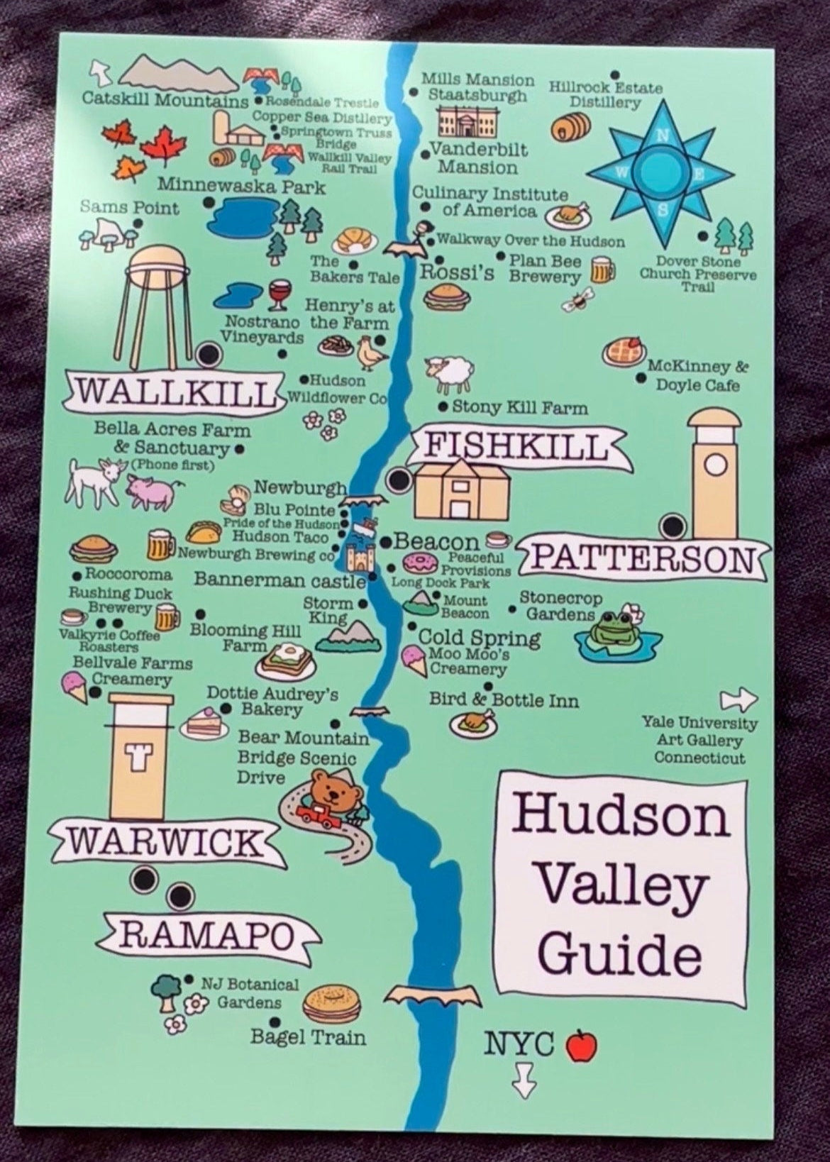 5 Pack NY Bethel Hudson Valley Map Postcards