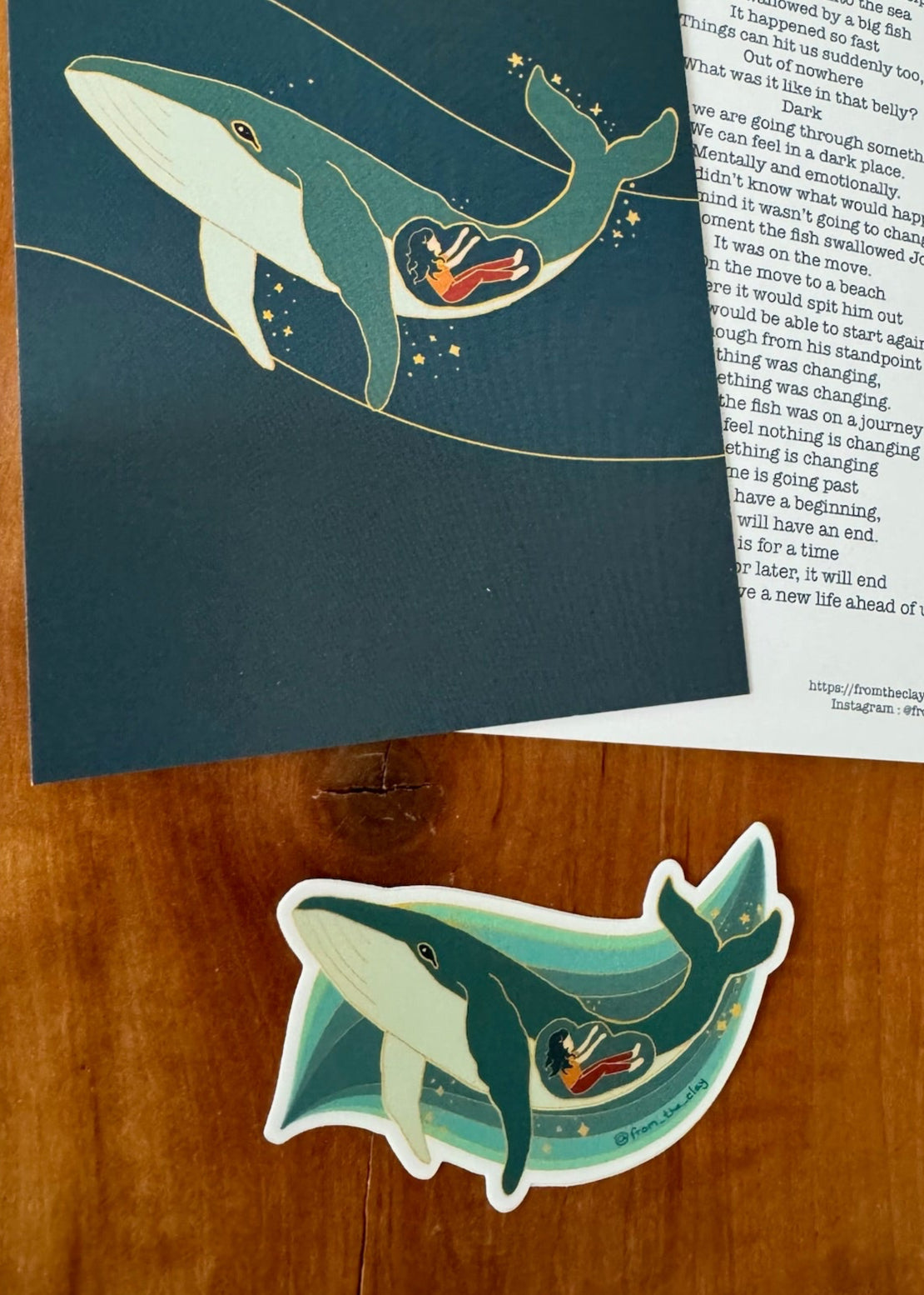 Endure like Jonah- Whale Sticker & postcard Illustration
