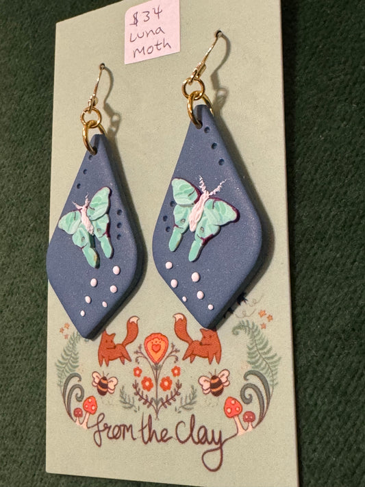 Flying Luna Moth Blue Earrings