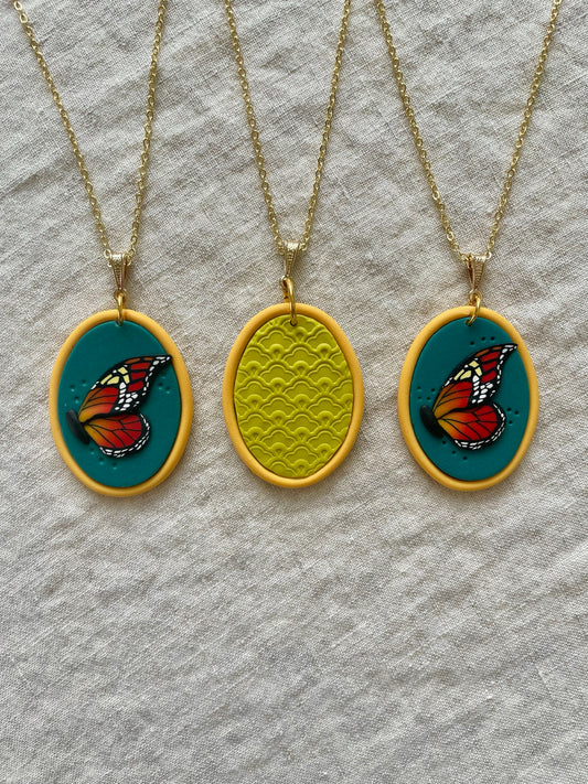 Monarch Butterfly Clay Pendant necklace