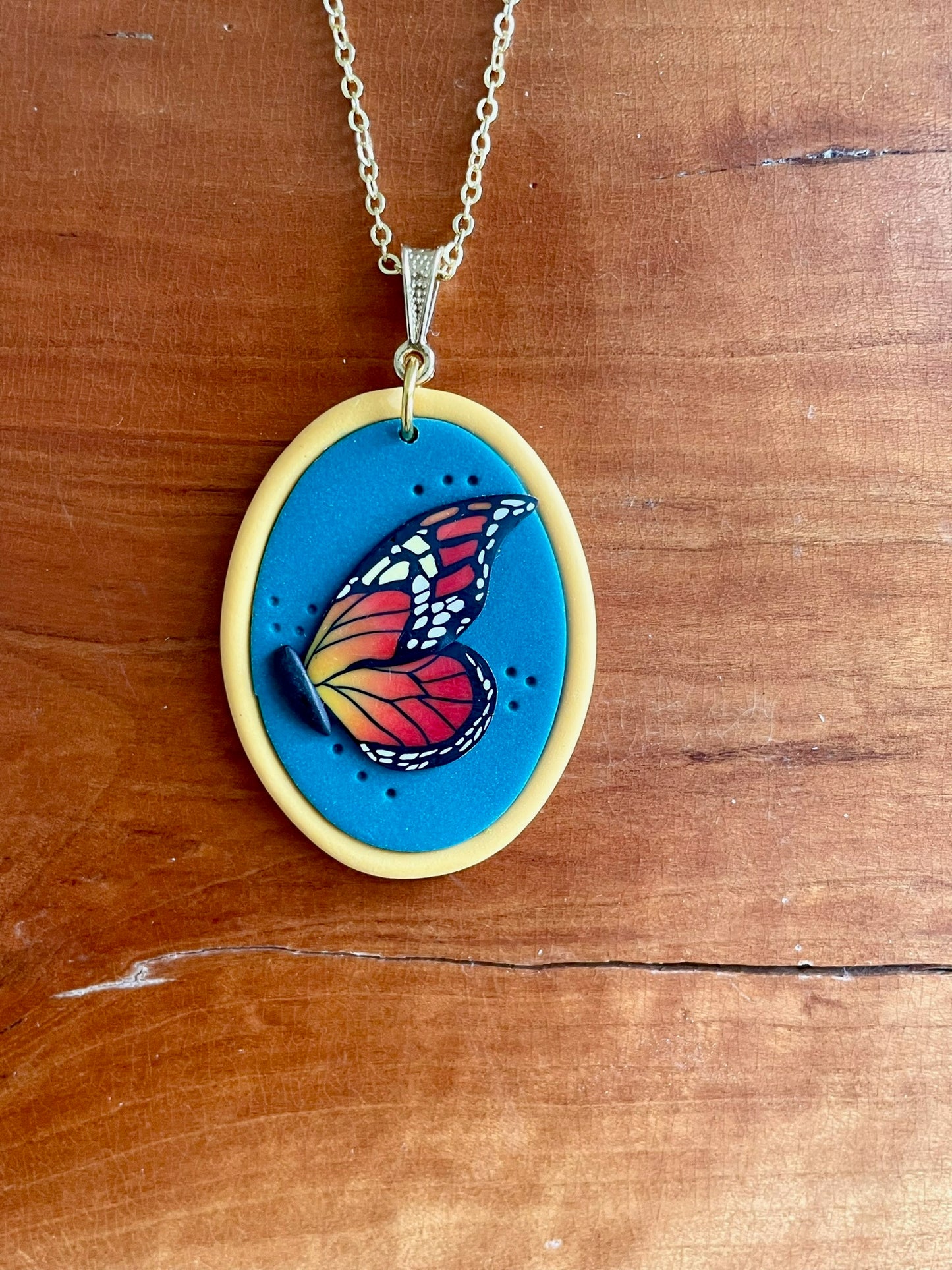 Monarch Butterfly Clay Pendant necklace